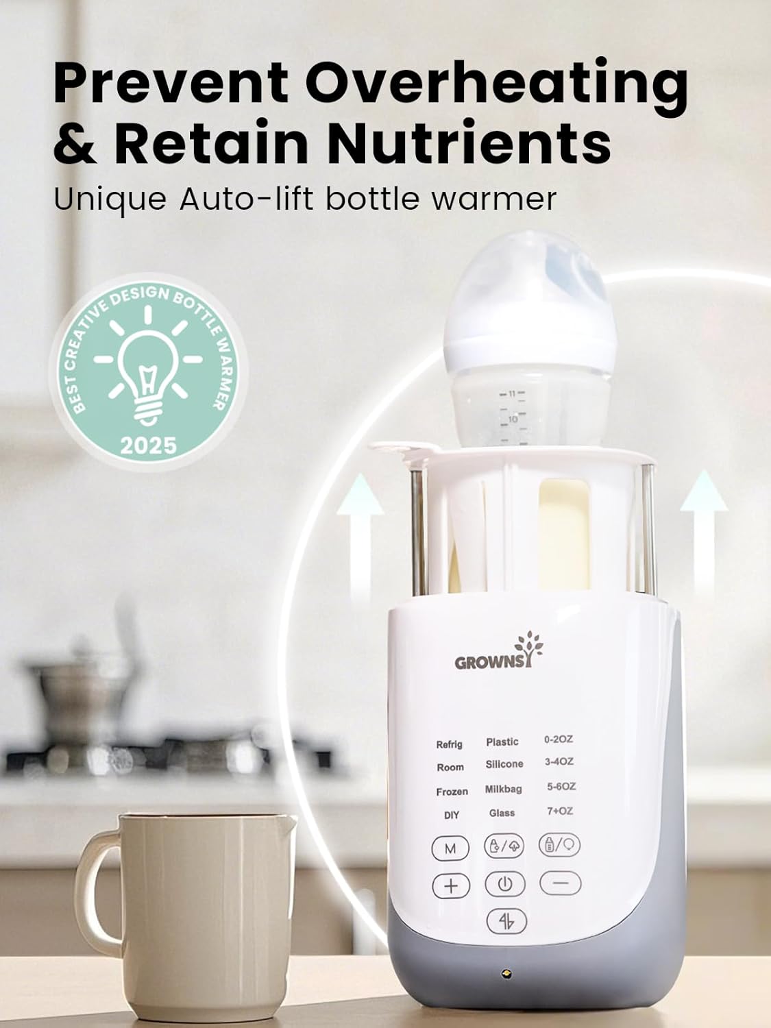 Grownsy - Fast Baby Bottle Warmer with Smart Auto-Lift and Night Light