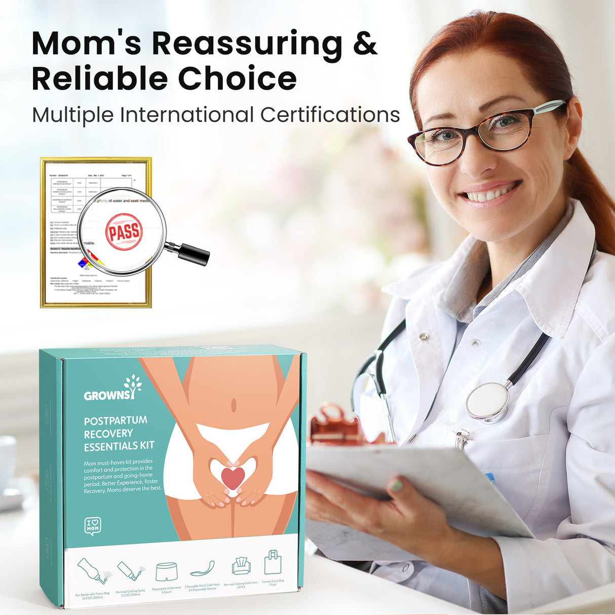 Grownsy - Postpartum Recovery Kit with Peri Bottle - Ice Packs & Underwear - Multicolor