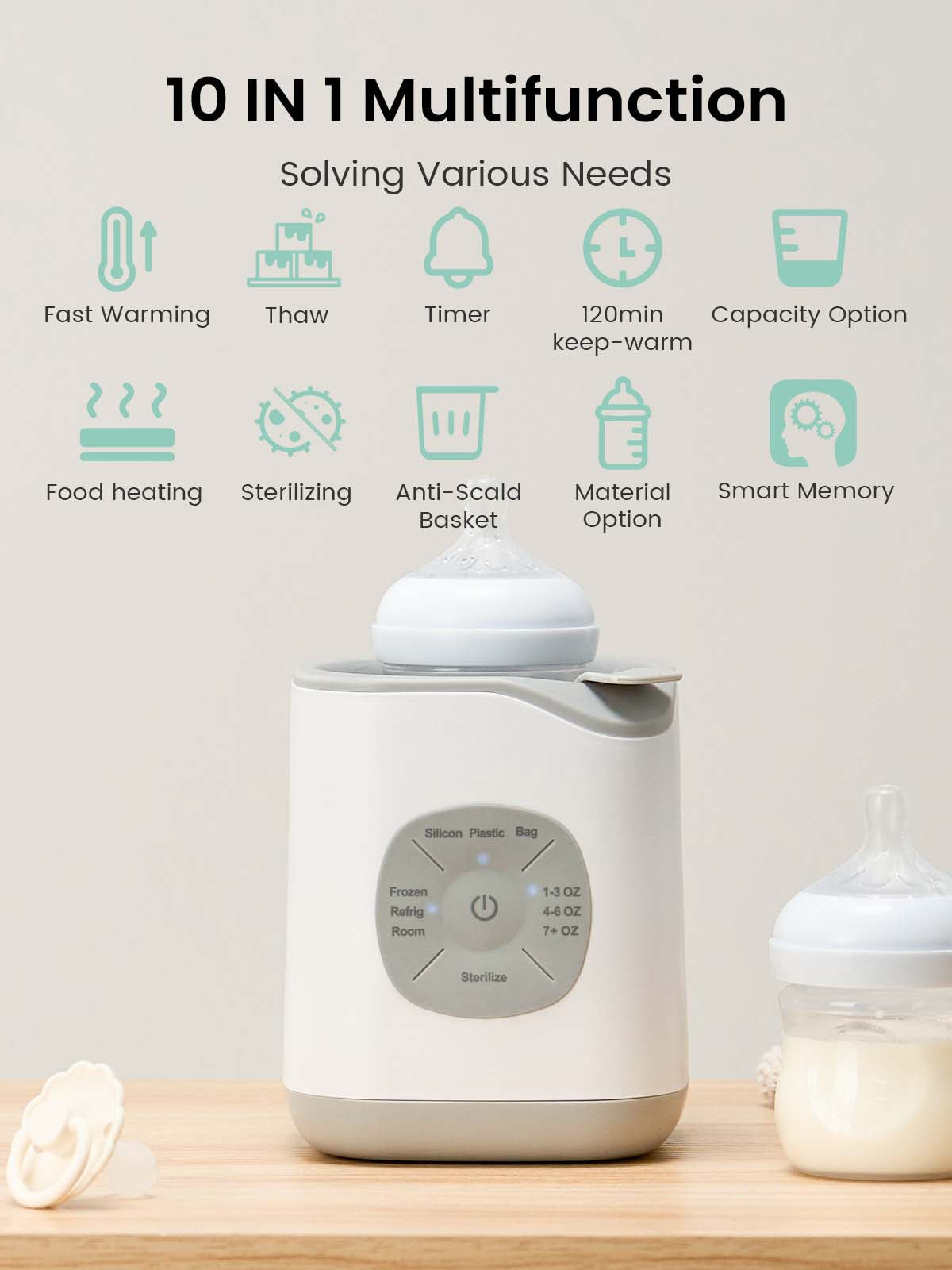 Grownsy - 10-in-1 Bottle Warmer for Breast Milk & Formula - Smart Temp Control