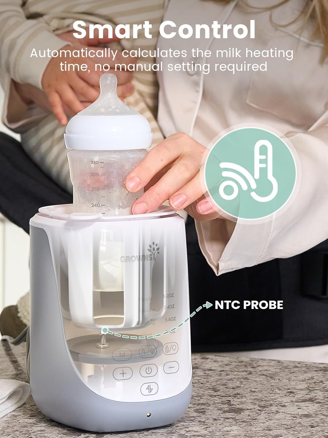 Grownsy - Fast Baby Bottle Warmer with Smart Auto-Lift and Night Light