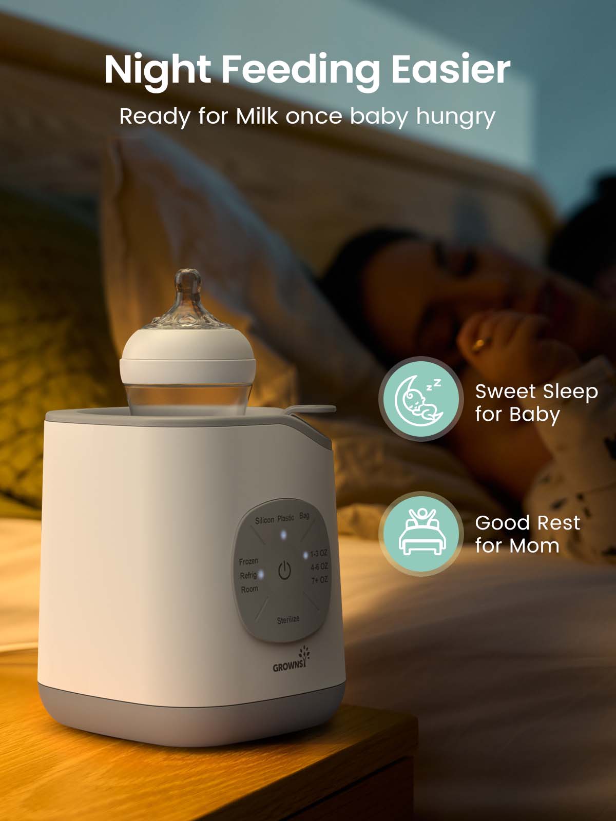 Grownsy - 10-in-1 Bottle Warmer for Breast Milk & Formula - Smart Temp Control