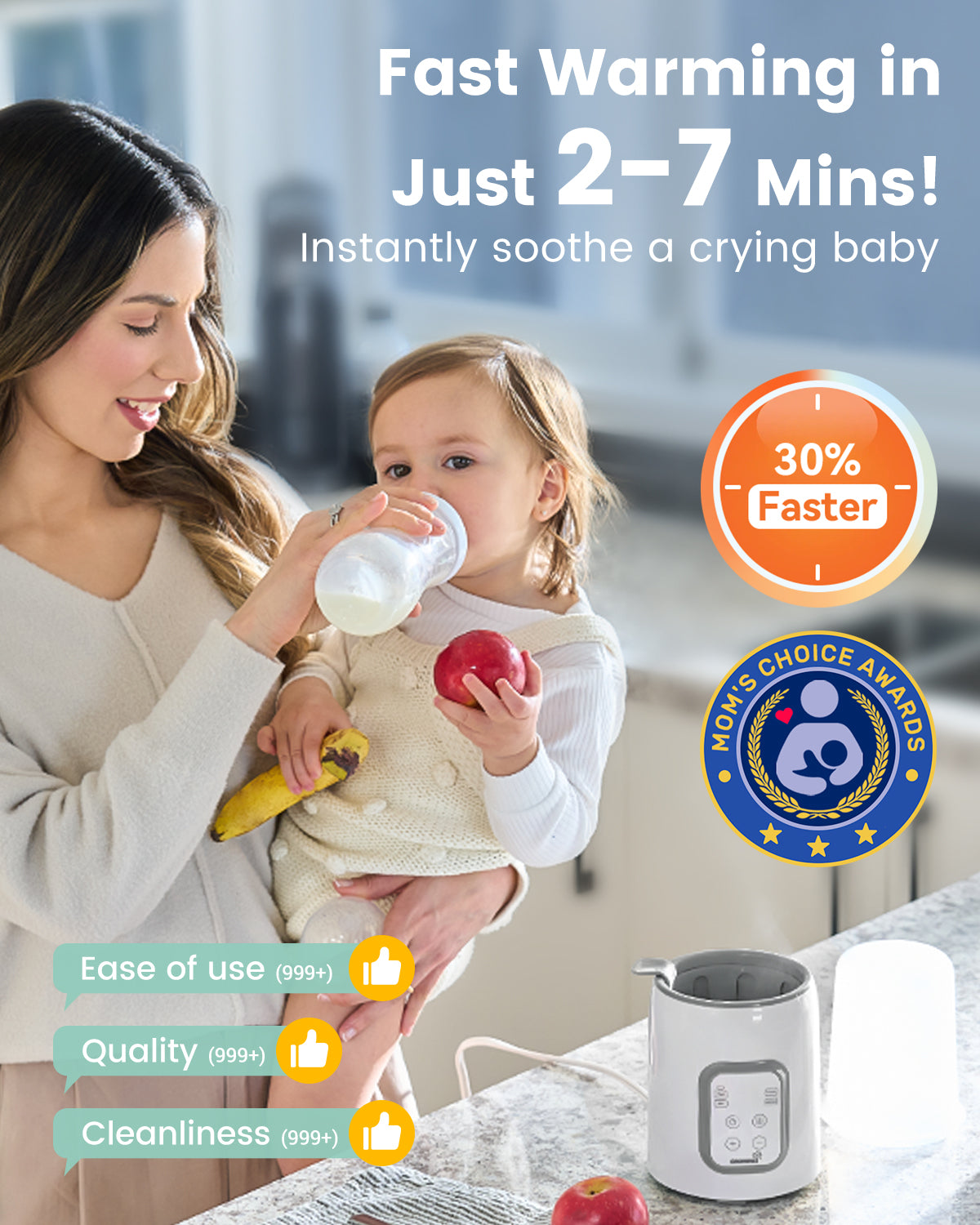 Grownsy 8-in-1 Bottle Warmer For Breast Milk & Formula-Temp Control & Sterilize-White