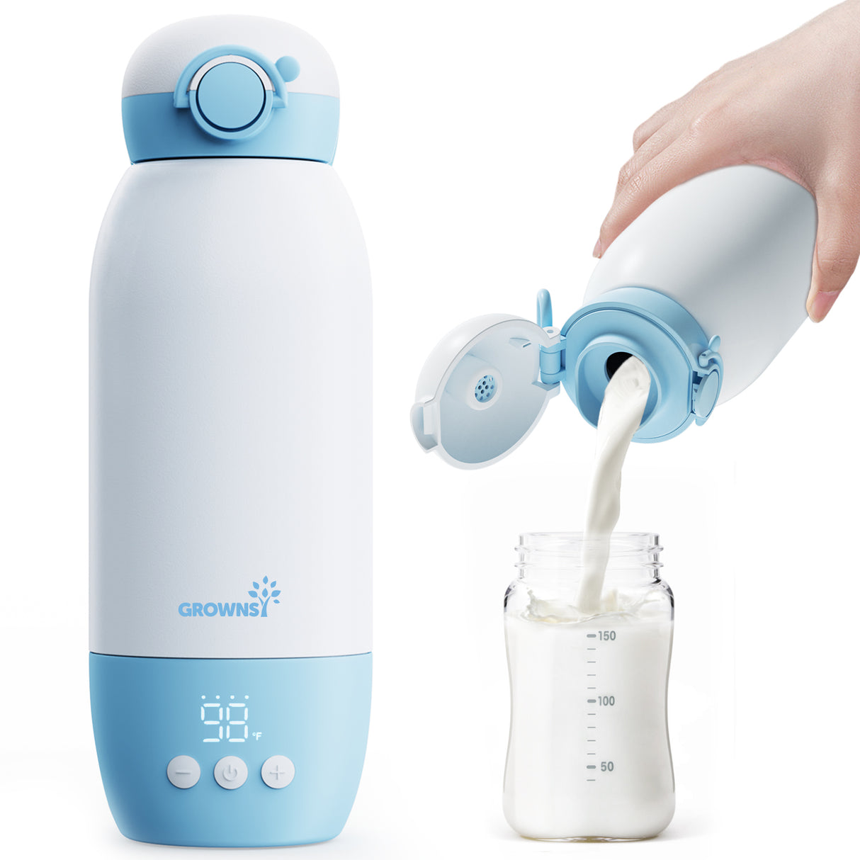 Grownsy - Fast Portable Bottle Warmer for Breastmilk & Formula - Precise Temp Control