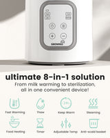 Grownsy 8-in-1 Bottle Warmer For Breast Milk & Formula-Temp Control & Sterilize-White