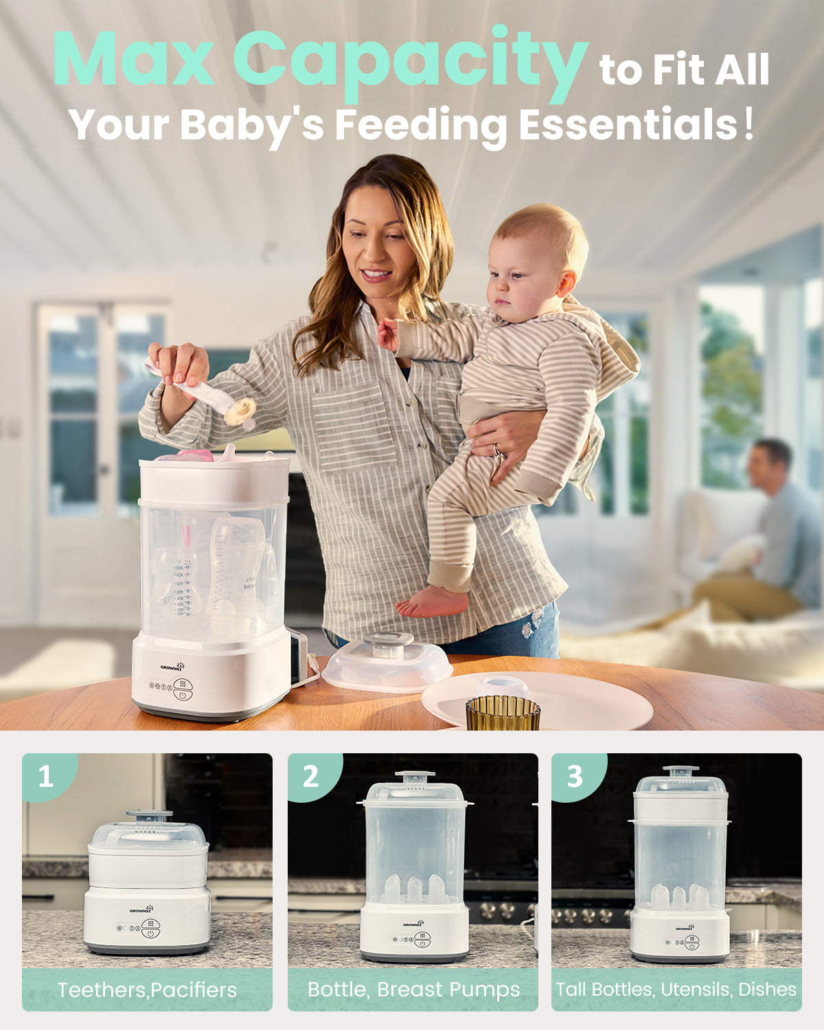 Grownsy - Bottle Sterilizer and Dryer Sterilizer - Compact Electric Steam Function