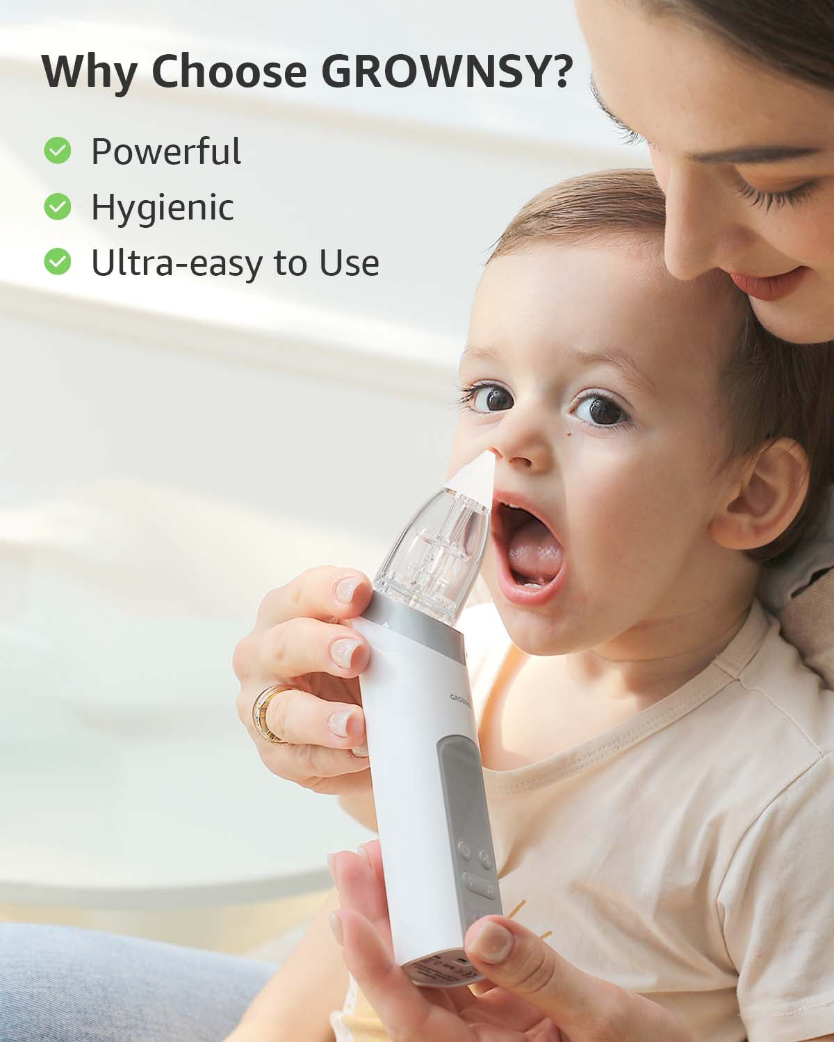 Grownsy - Baby Nasal Aspirator Electric with Automatic Cleaning - White